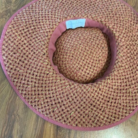 Jessica Simpson Rose color straw hat with bow beach hat - Picture 3 of 5